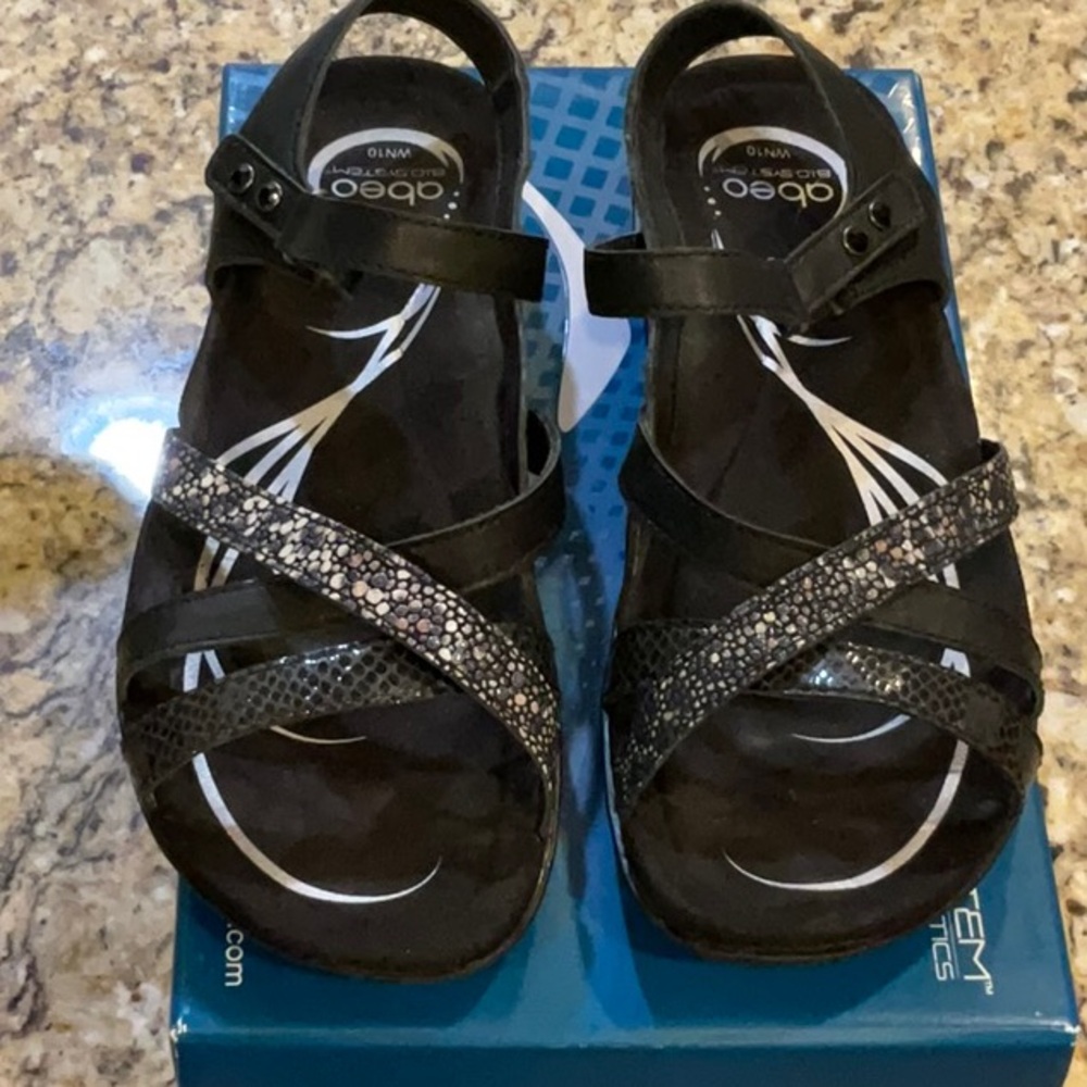 Abeo Black Sandals with built in orthotics, Size: 10